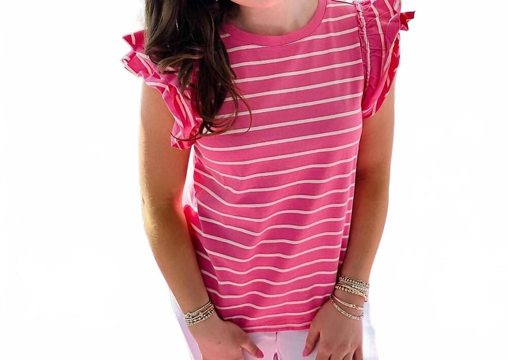 NEW APNY stripe ruffle cap tee in pink/white